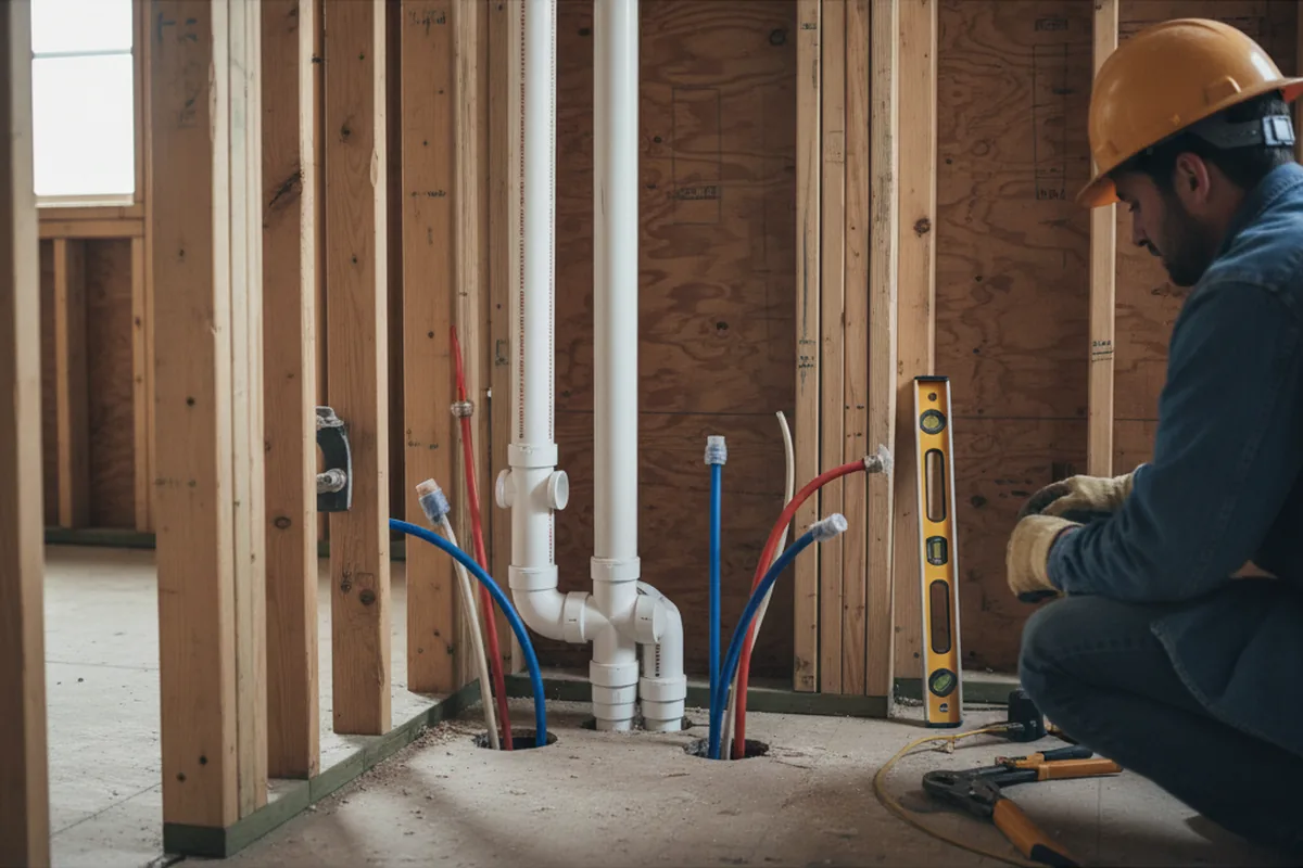 Drain and supply rough-in during Leak Detection in Atco